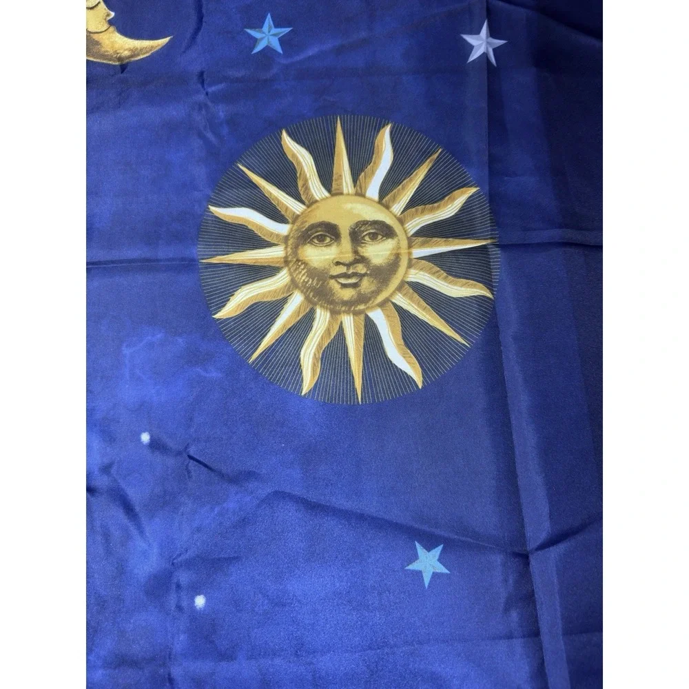 Celestial Shower Curtain Sun Moon Stars Blue Gold Mainstays Polyester Vtg Decor